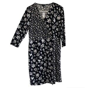 Talbots Womens Dress Faux Wrap Large Petite Floral Black White Career Party NWT